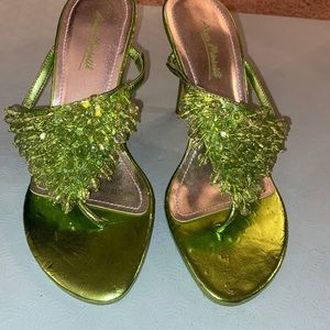 Green beaded heels
